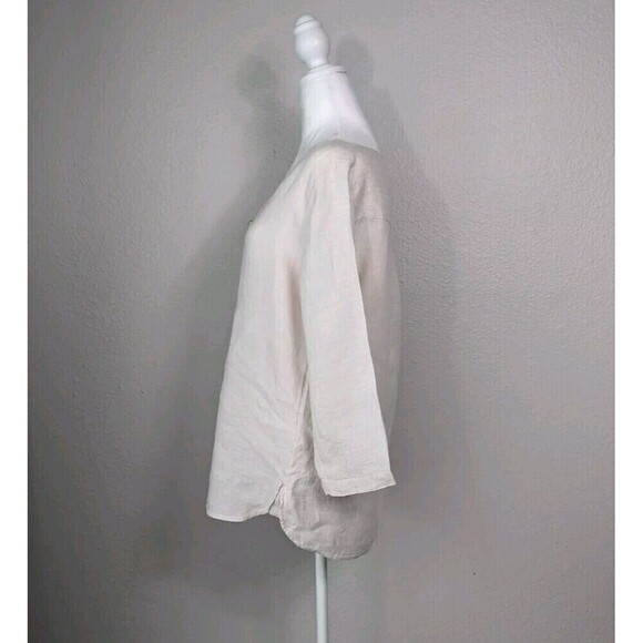 Tahari Linen Top Blouse Tunic Relaxed Fit Beige Tan Medium - Picture 2 of 7